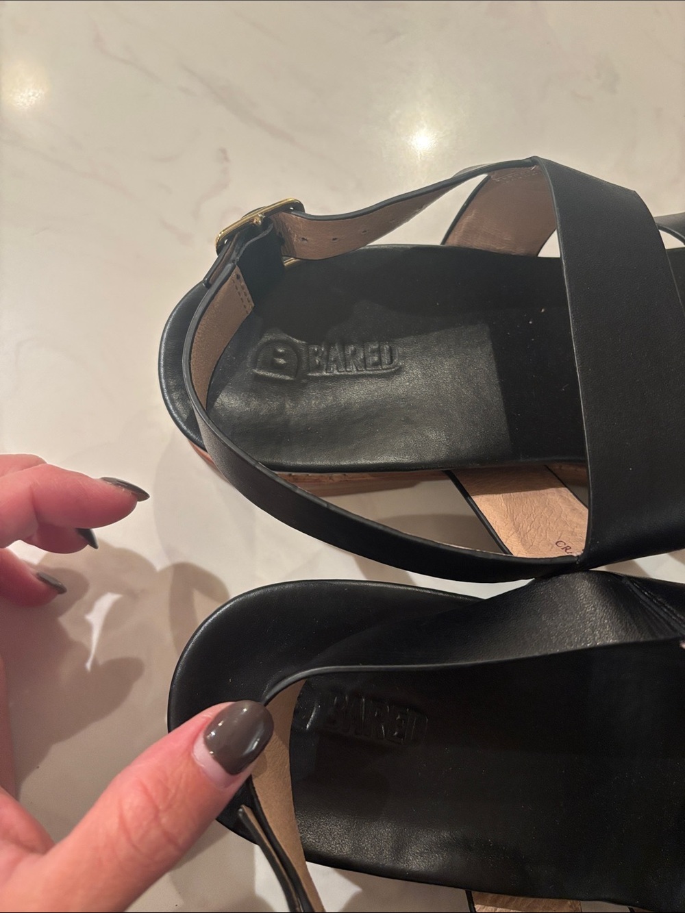Bared Plants Not Plastic Black Strappy Leather Women’s Sandals - Picture 2 of 6